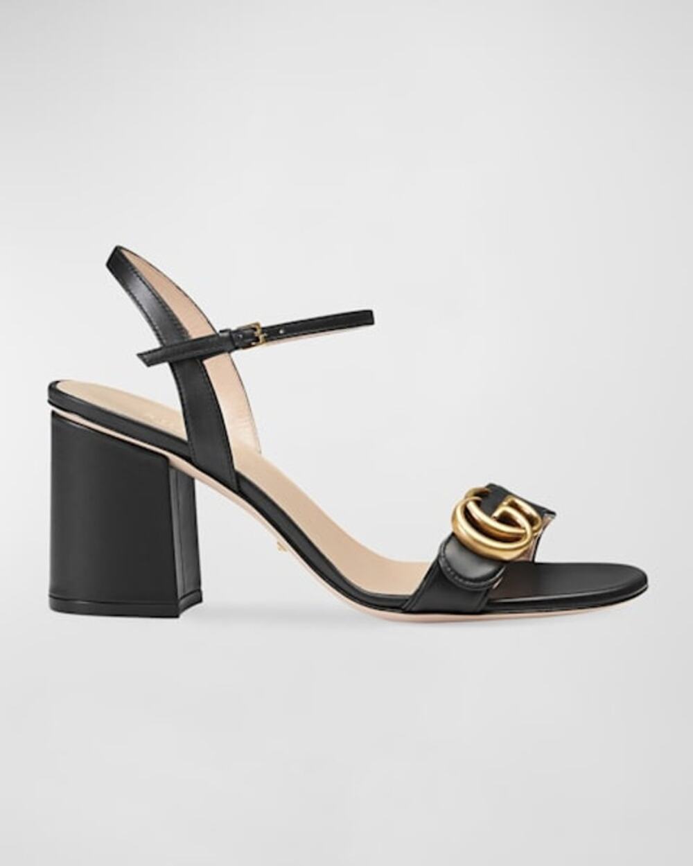 Gucci Marmont GG Platform Sandals Size 42 US 12 Black Leather Logo Block Heel
